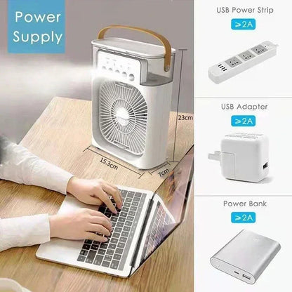 3-in-1 Mini Air Cooler Fan – Portable Household Air Conditioner with LED Night Light, Humidifier, and Adjustable Air for Home & Office