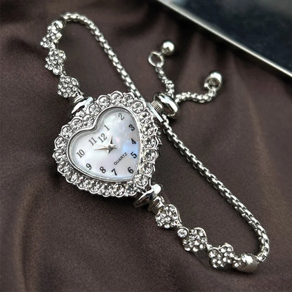 Women's Heart Ribbon Diamond Flower Watch - Fashion Adjustable Bracelet Wristwatch with Elegant Design