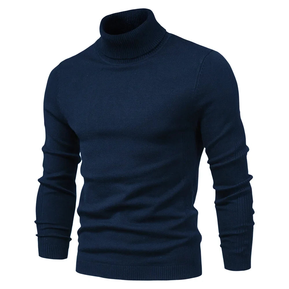 Men's Winter Turtleneck Sweater - Solid Color Warm Slim Fit High Neck Long Sleeve Casual Pullover Top