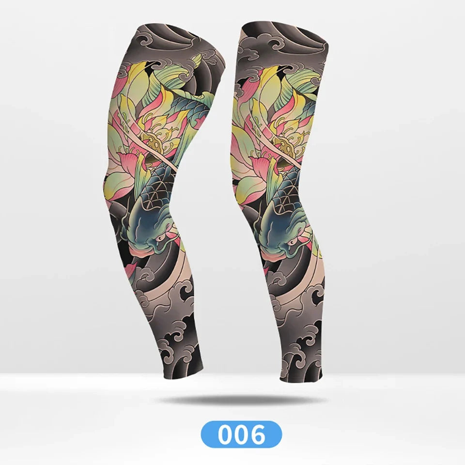 KoKossi Tattoo Print Leg Sleeves - Ice Silk Breathable Non-Slip Compression Sleeves