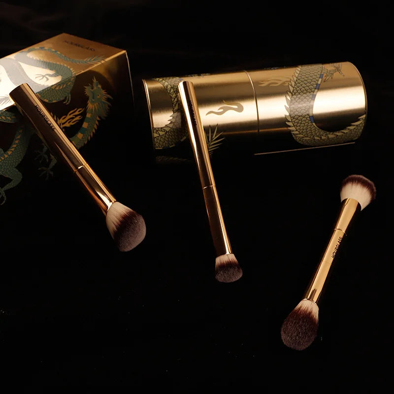 3pcs Hourglass Makeup Brush Set - Powder Foundation Blush Concealer Brushes with Dragon Storage Case