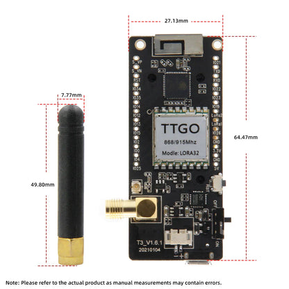 LILYGO® TTGO LoRa32 V2.1 ESP32 Wireless Module – 433/868/915MHz, OLED 0.96 Inch, Bluetooth, WiFi, SD Card, SMA