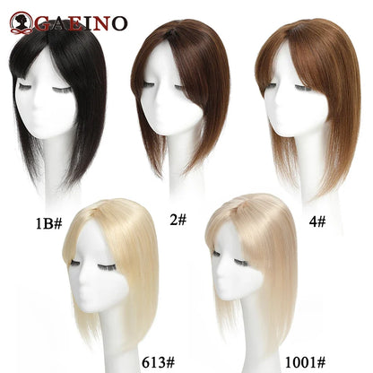 Straight Human Hair Topper With Bangs - Silk Base Clip In Real Hair Extension For Women Chocolate Brown Light Brown