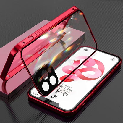 360° Full Protection Magnetic Metal Phone Case - Double Sided Glass Snap Lock Bumper Cover for iPhone 16 Pro Max 15 14 13 12 11 Pro Max