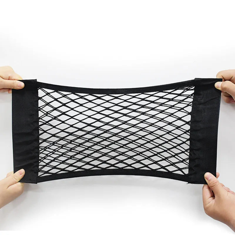 Car Seat Back Organizer - Universal Trunk Net Mesh Pocket with Elastic Storage & Magic Sticker