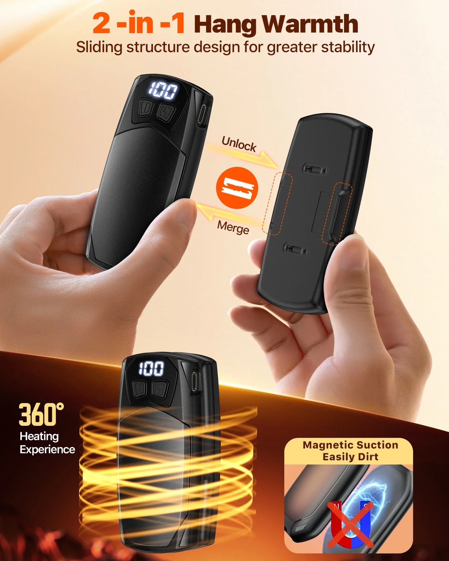 2-Pack Rechargeable Hand Warmers 2000mAh – Electric Pocket Heater for Christmas, Outdoors, Hunting, Golf & Camping