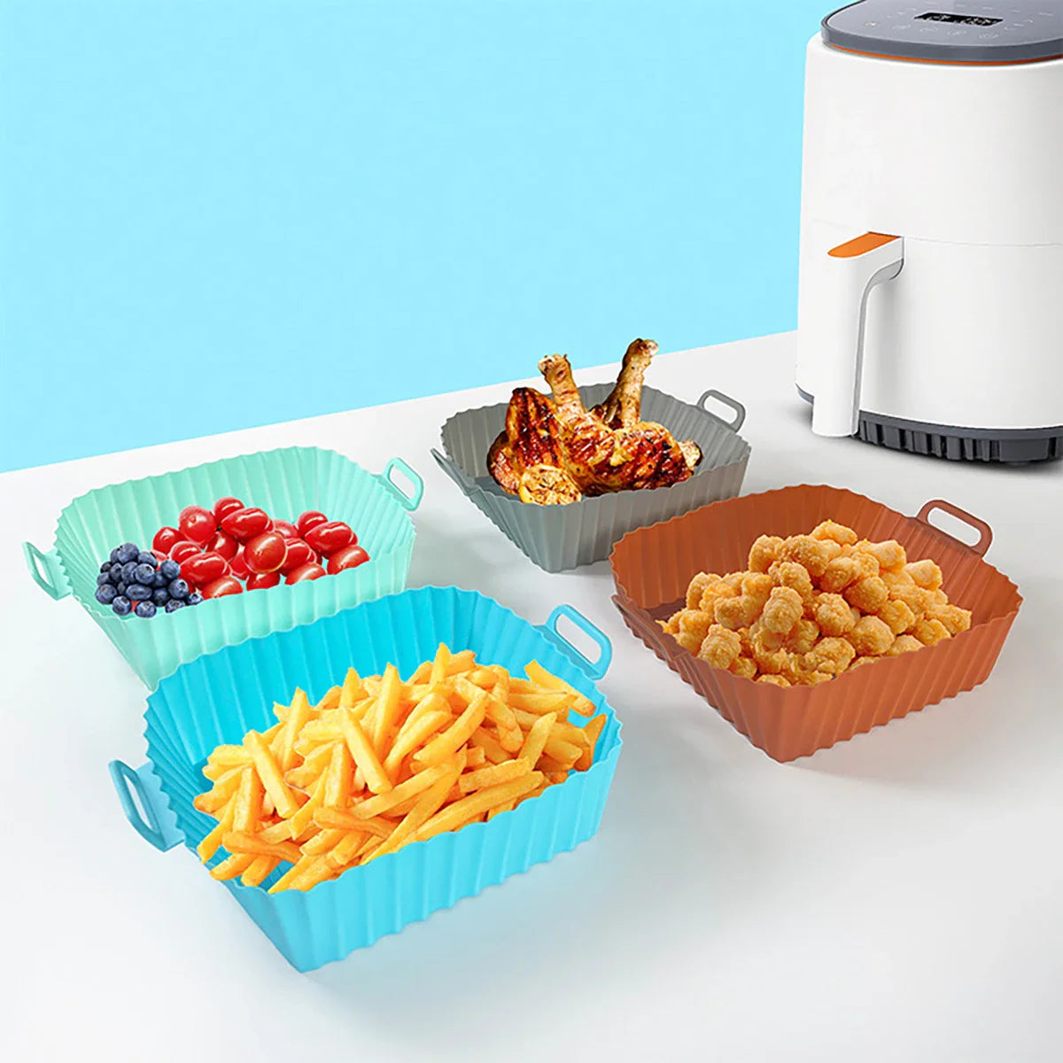 Reusable Silicone Air Fryer Liner Basket with Non-Stick Baking Tray & Pizza Pan for Kitchen Cooking