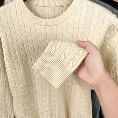 Luxury Men’s Knit Sweater - Long Sleeve Round Neck Embroidered Pullover No Pilling Casual Spring Clothing