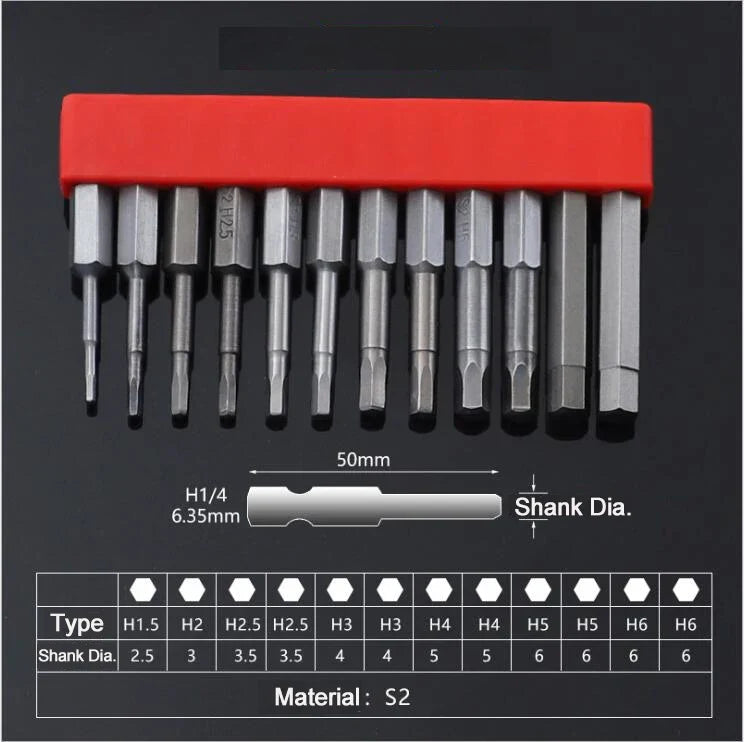 12Pcs 1/4 Inch Magnetic Screwdriver Bits - 50mm 75mm 100mm Long Power Tool Bit Set