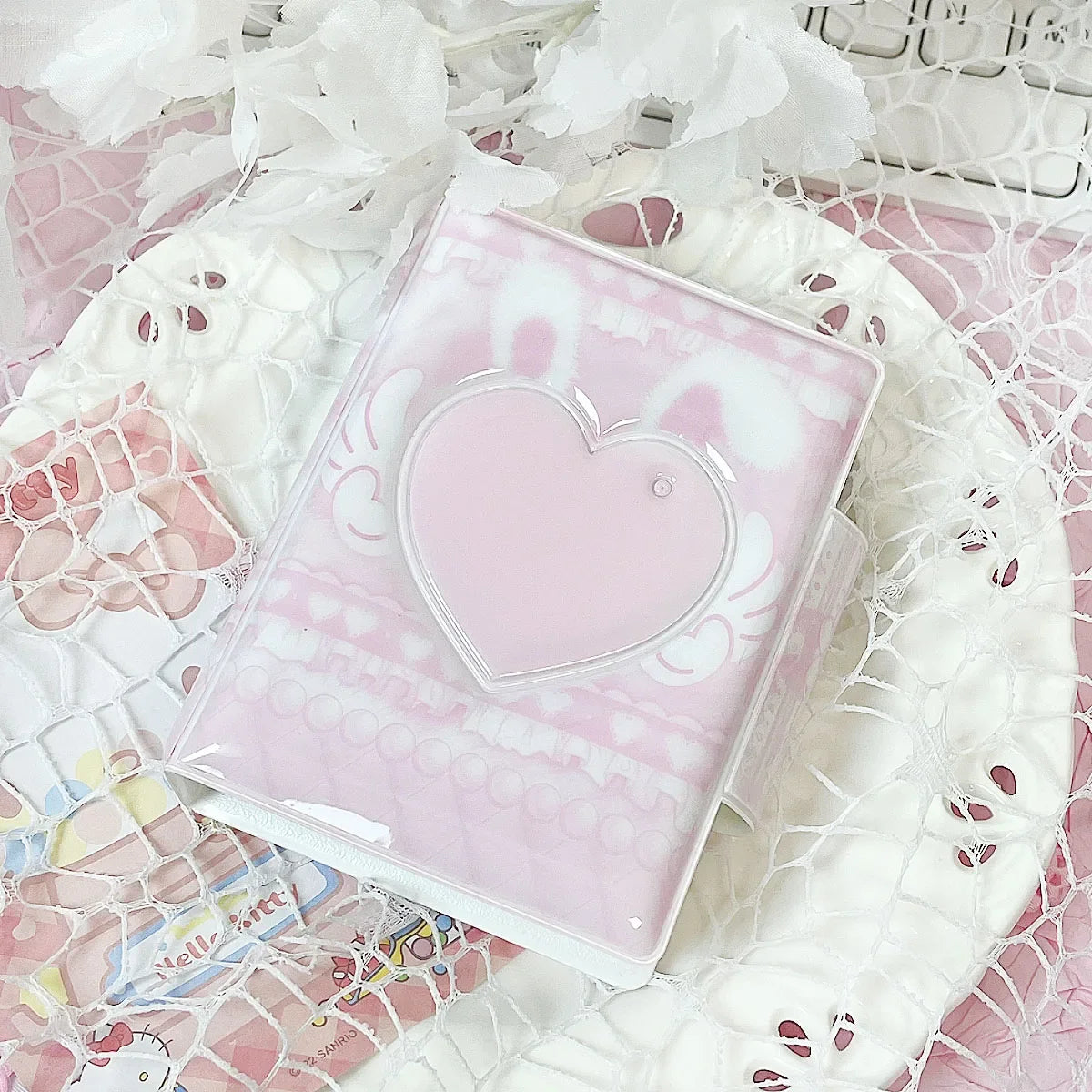 Cute Pink Angel Bunny Photo Card Album - K-Pop 3–3.5 Inch Photocard Storage & Protective Holder