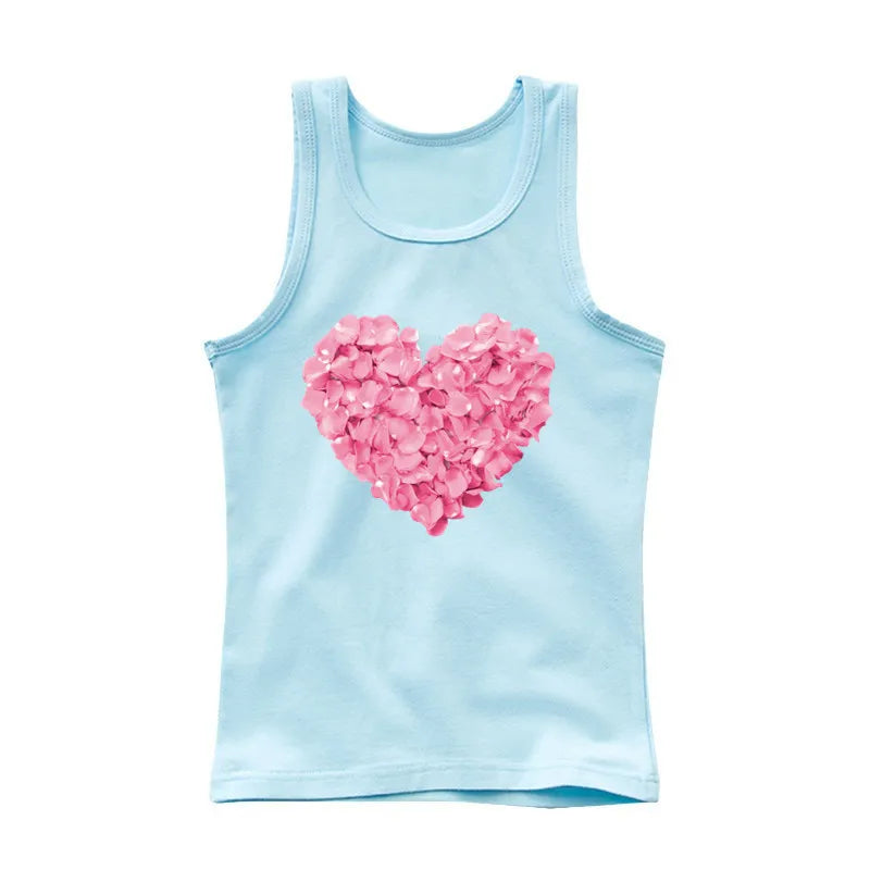 Girls Owl Print Tank Top - Sleeveless Cotton Sports Vest Shirt for Kids 3-14 Years