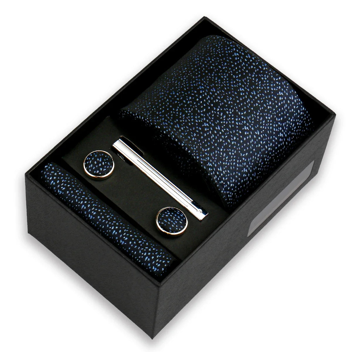 Men’s Fashion Tie Set Gift Box - 8cm Necktie with Handkerchief Cufflinks & Clip for Formal Business Suit Accessories