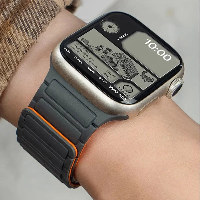 Magnetic Silicone Strap for Apple Watch — Fits Ultra 2 & Series 11–3 (40–49mm)