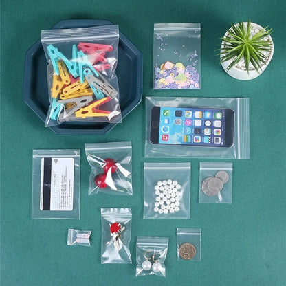 100PCS Thick Zipper Sealed Bags – Clear Plastic Storage Bags for Jewelry, Food Packing, Reclosable Ziplock Bags