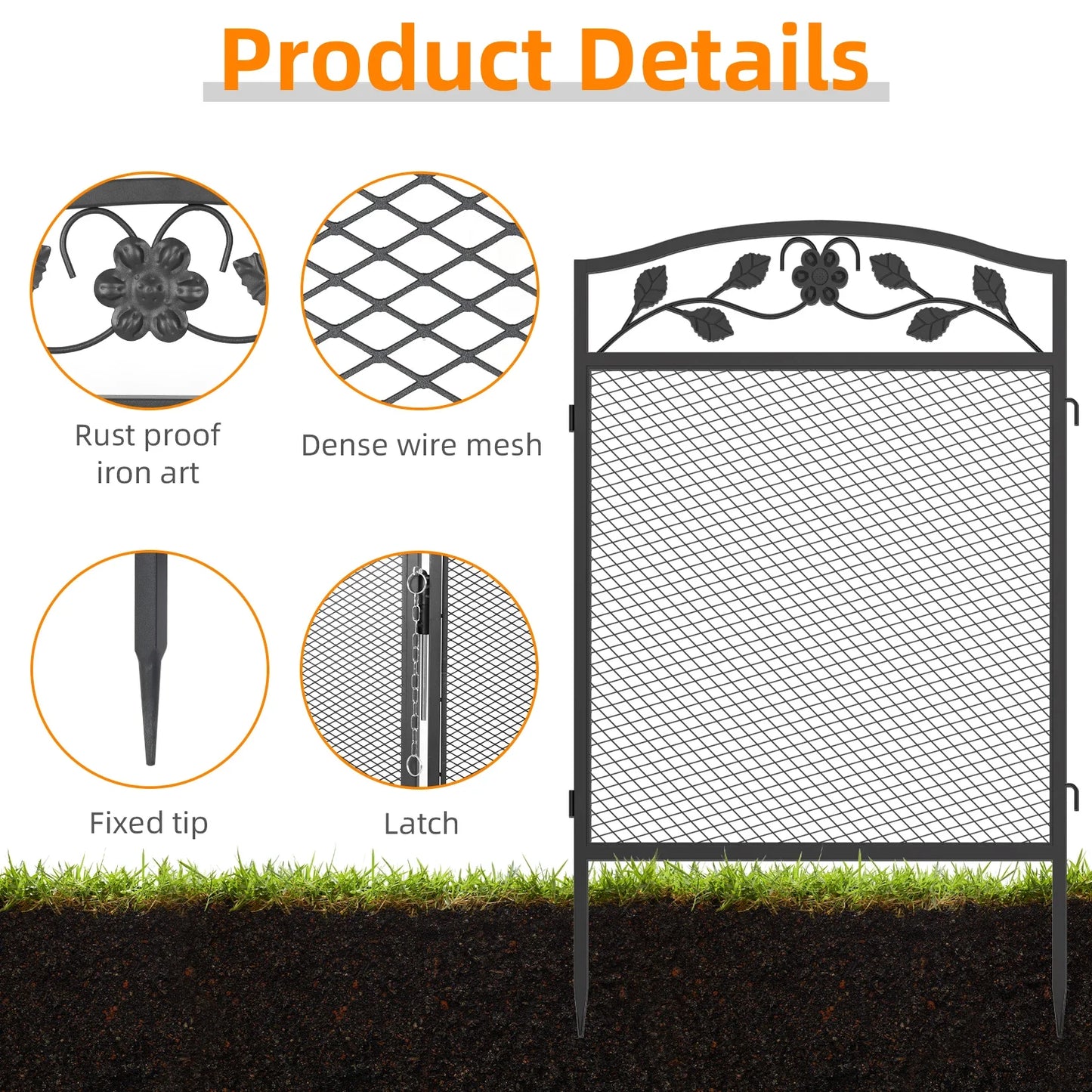 5Pcs Metal Garden Fence Panels - Decorative Iron Lawn Border and Animal Barrier for Outdoor Landscaping