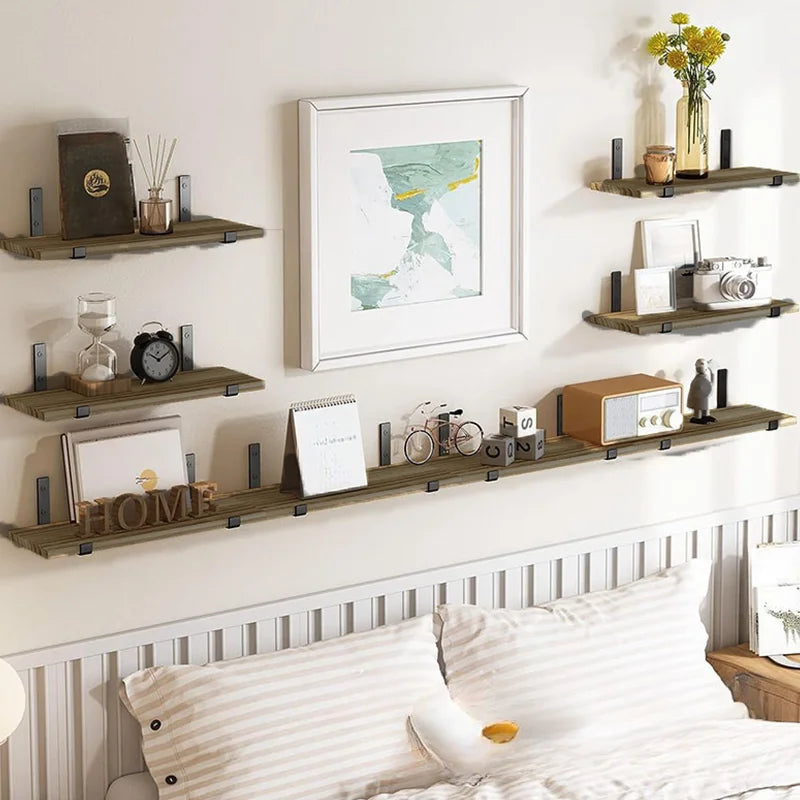5-Layer Floating Wall Shelf – Strong Bearing Capacity Organizer with Iron Frame and Mounting Hardware