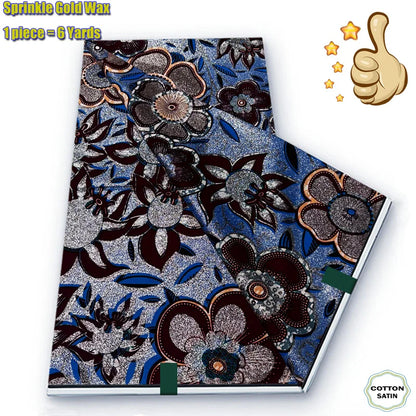 African Grand Golden Wax Fabric - Glitter Gold Ankara Pagne Batik Print Soft Cotton Fabric