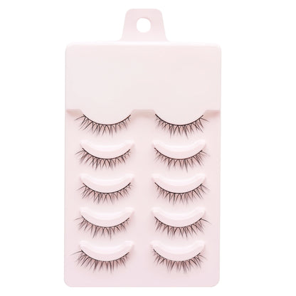 Manga Lashes 5 Pairs – Anime Cosplay Faux Mink Short Full Strip Lashes, Korean Natural Look, Clear Band Soft Eyelash Extensions