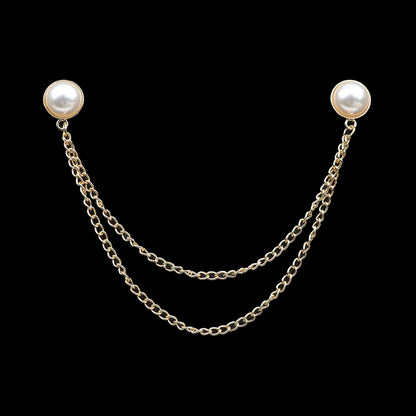Fashion Gentleman Tassel Brooch – Men’s Suit & Shirt Lapel Pin with Chain, Pearl & Star for Wedding or Party