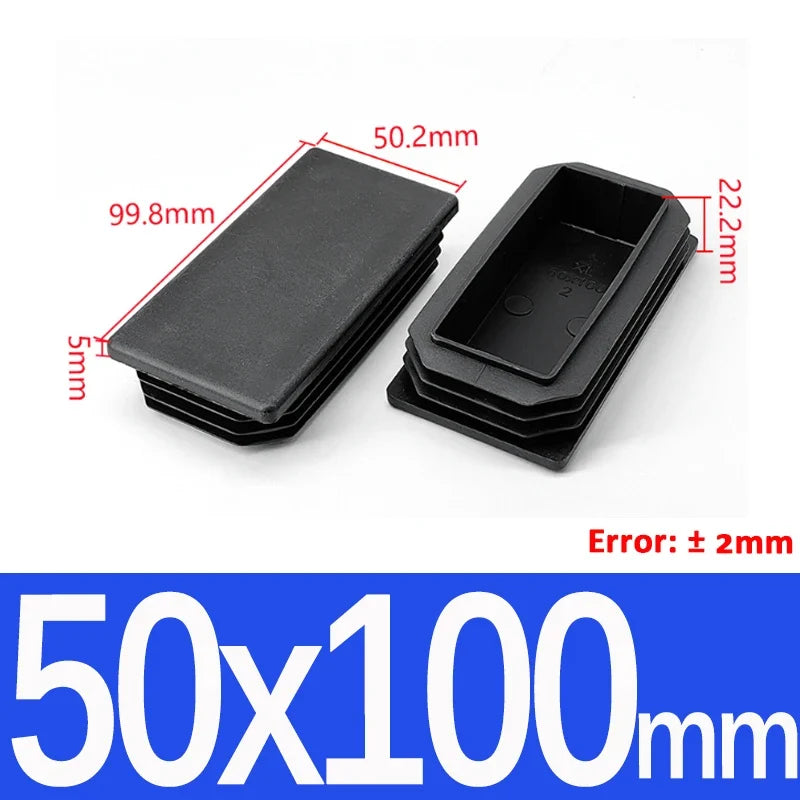 Black Square Tube End Caps - Plastic Blanking Plugs for Furniture, Tables & Chairs 10-100mm