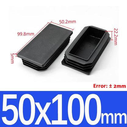 Black Square Tube End Caps - Plastic Blanking Plugs for Furniture, Tables & Chairs 10-100mm