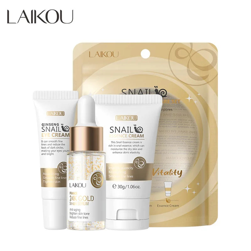 LAIKOU Vitamin C Skin Care Set - Face Cream, Serum & Eye Cream Moisturizing Anti-Wrinkle Facial Care Kit