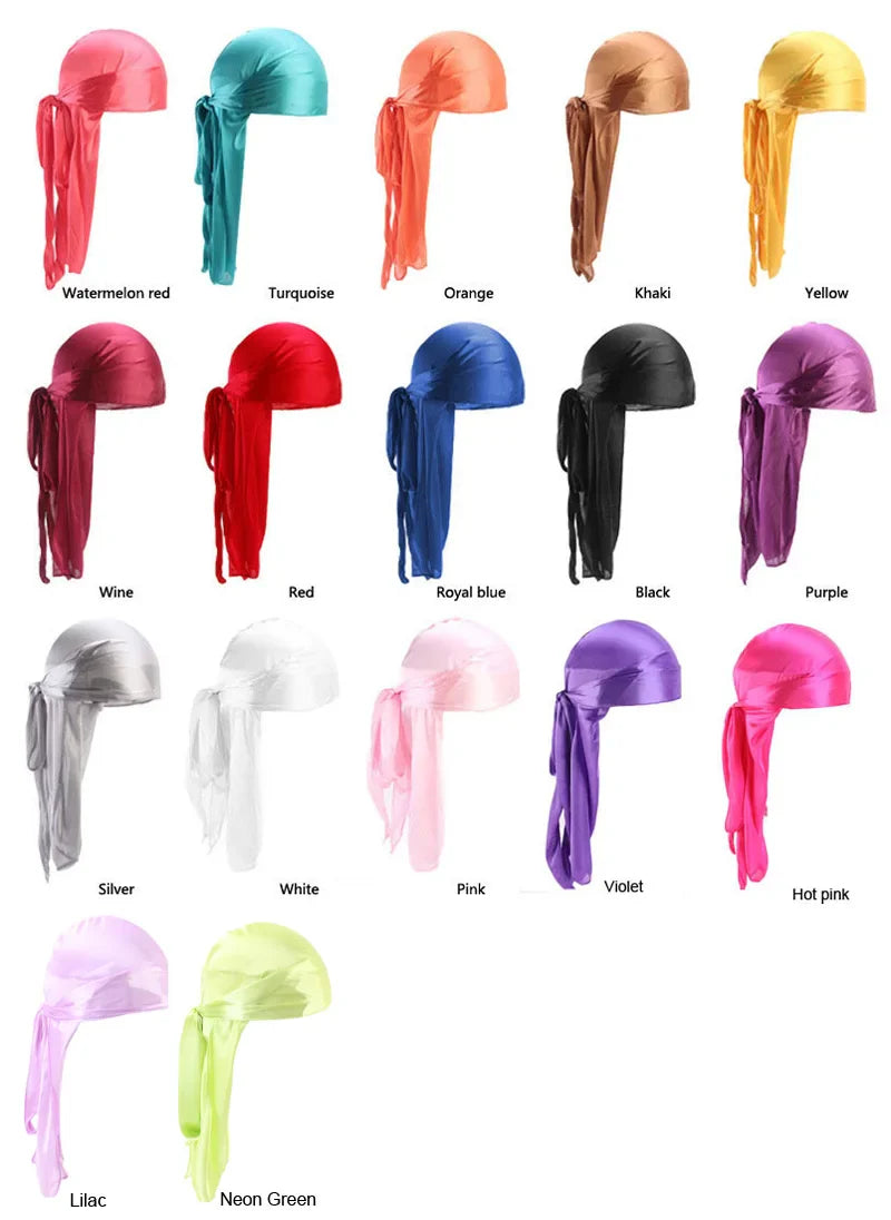 Unisex Silky Long Tail Durag Pirate Hat – Fashion Headwrap, Turban, Bandana, Cap for Women & Men, Hijab Hair Accessories