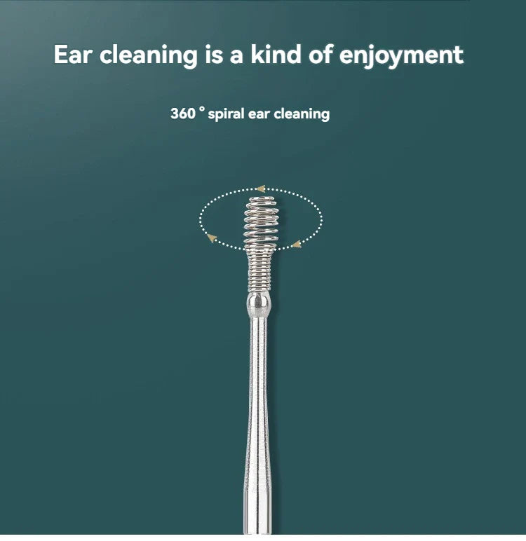 6pcs Stainless Steel Ear Wax Removal Tool Set – Spiral Rotating Ear Picker Spoon for Cleaning & Collecting Ear Wax