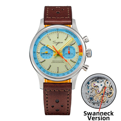 Sugess Pilot Men’s Chronograph Watch — Original ST1901 Mechanical Movement, Sapphire Crystal, Waterproof Racing Strap