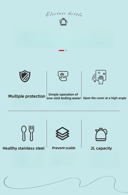 2L Travel Electric Kettle | Stainless Steel Portable Water Boiler for Tea, Coffee & Kitchen