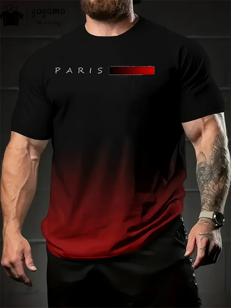 Men's Summer Gradient Print T-Shirt – Fashionable 3D Graphic Round Neck Street & Rock Tops