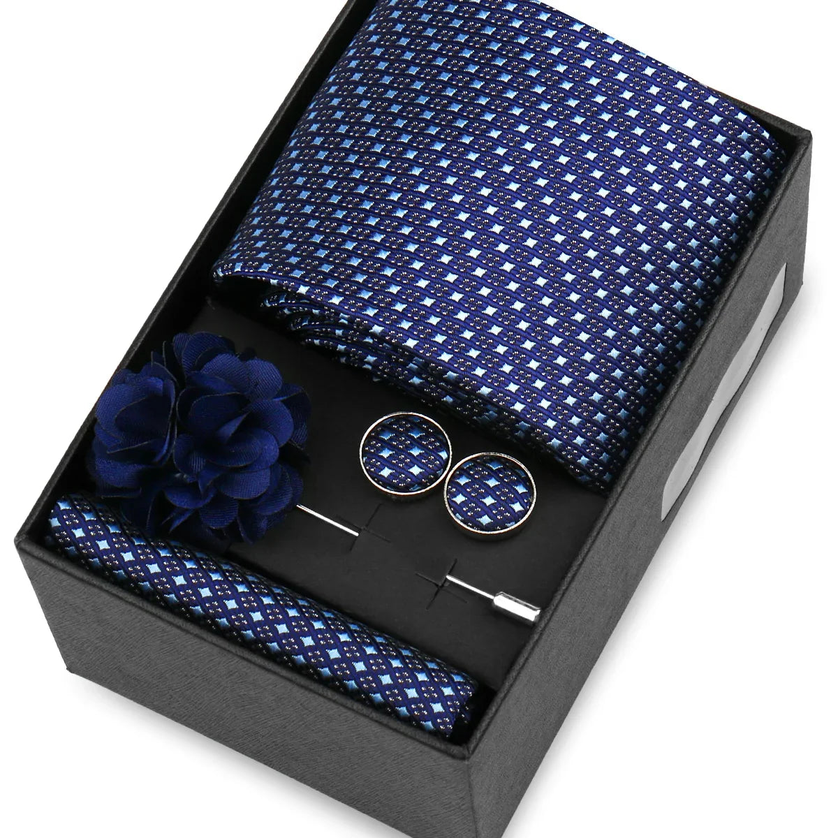 Elegant Men’s Necktie Gift Set - Fashion Tie with Handkerchief, Cufflinks & Brooch Pin Accessories for Business & Wedding