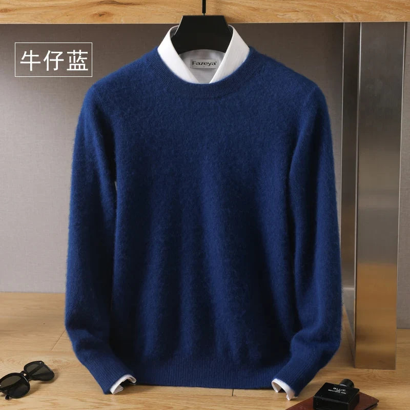 Men's Pure Mink Cashmere Sweater - O-Neck Long Sleeve Knit Pullover Autumn Winter Luxury Top