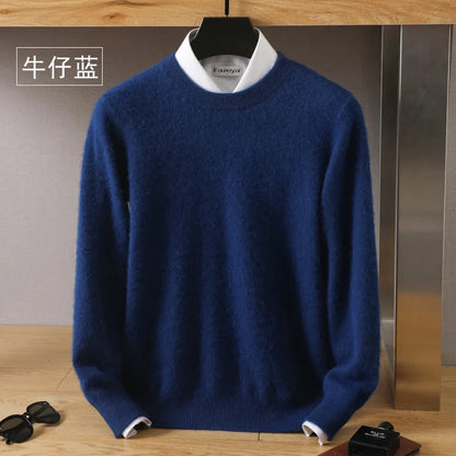 Men's Pure Mink Cashmere Sweater - O-Neck Long Sleeve Knit Pullover Autumn Winter Luxury Top