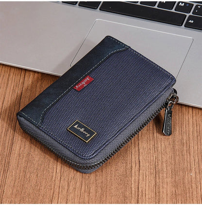 Baellerry RFID Short Men’s Wallet — Luxury Zipper Card Holder with Coin Pocket & Photo Slots