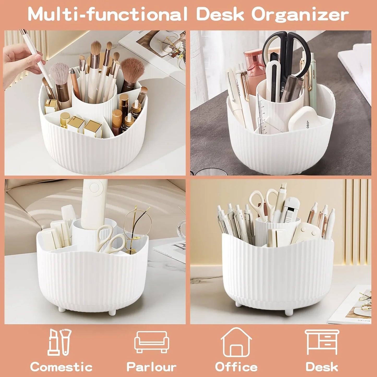 360° Rotating Makeup Brush Holder - 5 Slot Cosmetic Organizer for Brushes, Skincare & Vanity Storage