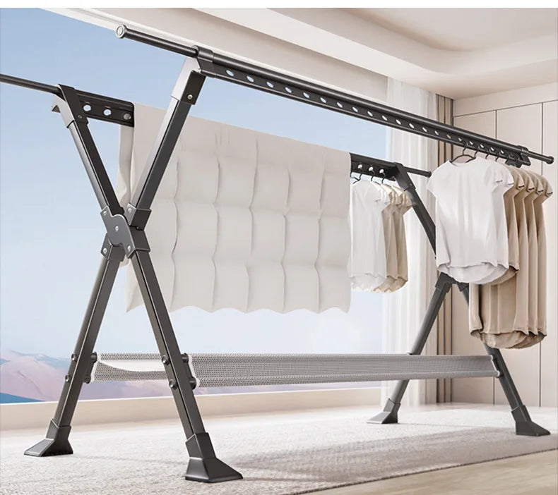 Floor-to-Ceiling Aluminum Drying Rack — Foldable Outdoor & Indoor Clothes Organizer for Kids' Clothing