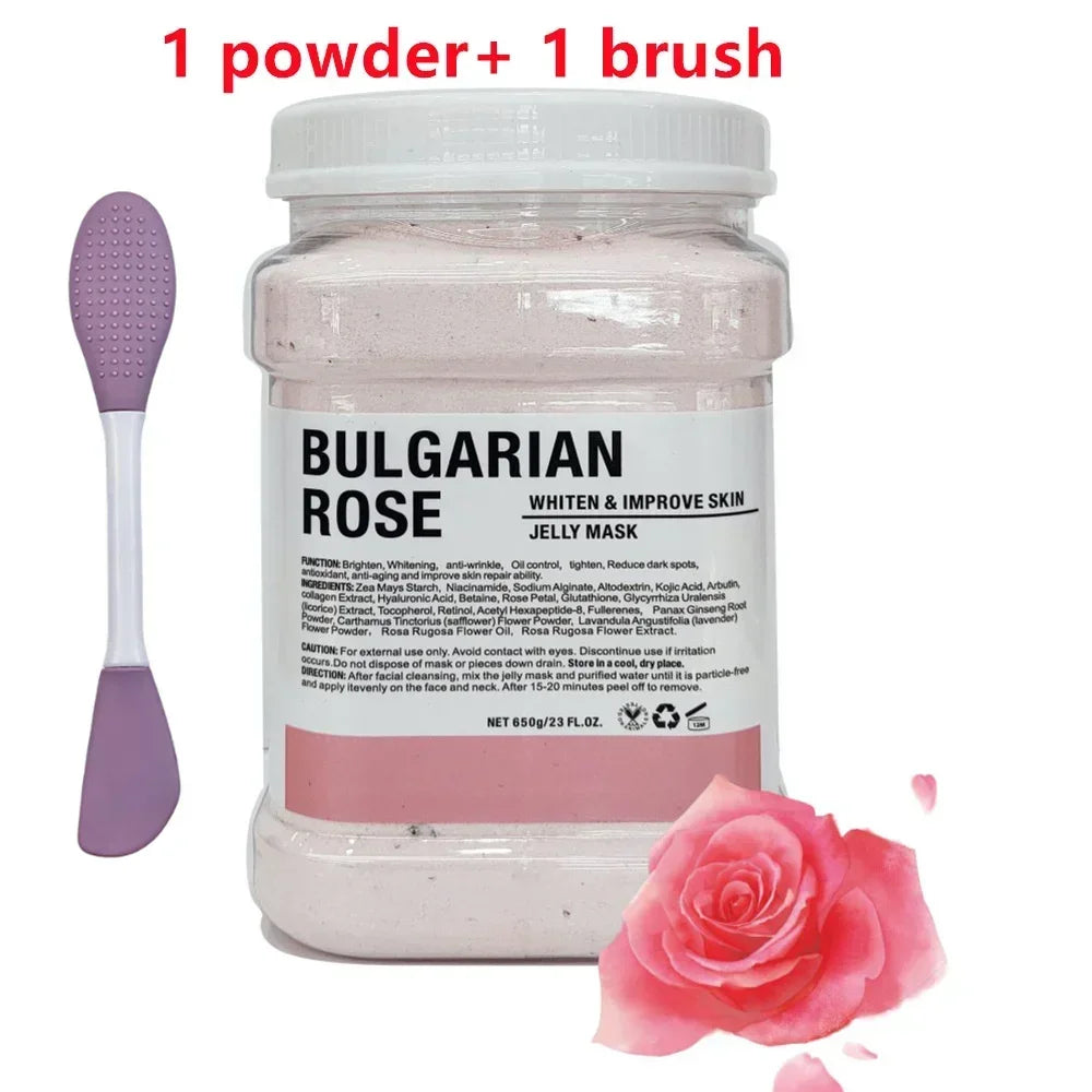 650g Chamomile Hyaluronic Acid Facial Moisturizing Mask Powder with Silicone Brush, Rose Jelly Mask for Skin Elasticity