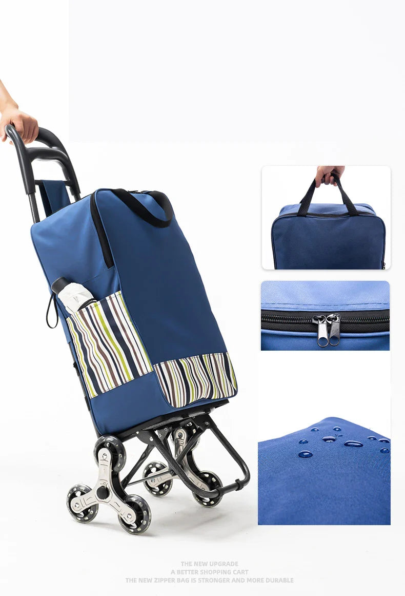 Lightweight Folding Grocery Shopping Trolley – Hand-Pull Stairs Climbing Cart for Household & Outdoor Travel