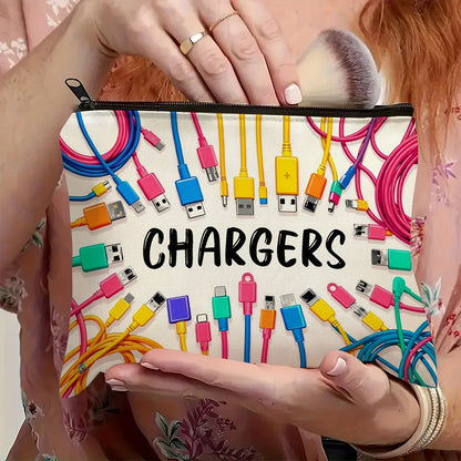 Vibrant Cable & USB Storage Bag - Durable Zipper Pouch with "CHARGERS" Print