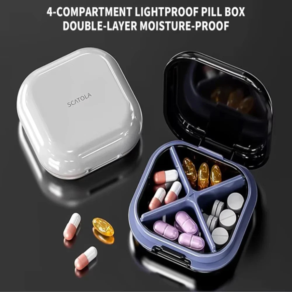 Mini 4-Compartment Pill Box - Lightweight Portable Travel Medicine Storage Case for Daily Use