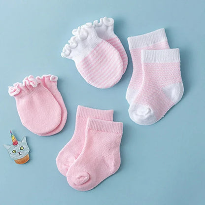 4-Pair Baby Socks & Gloves Set – Solid Color, Soft Cotton, Elastic Infant Toddler Ruffle Mittens for Newborn Girls & Boys