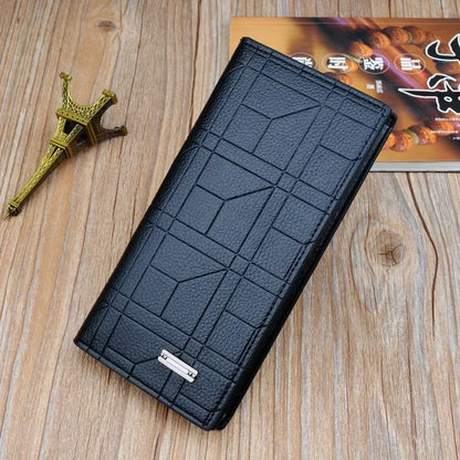 Men's Embossed Long Wallet with Money Clip – Large Capacity Soft Vertical Bifold Wallet