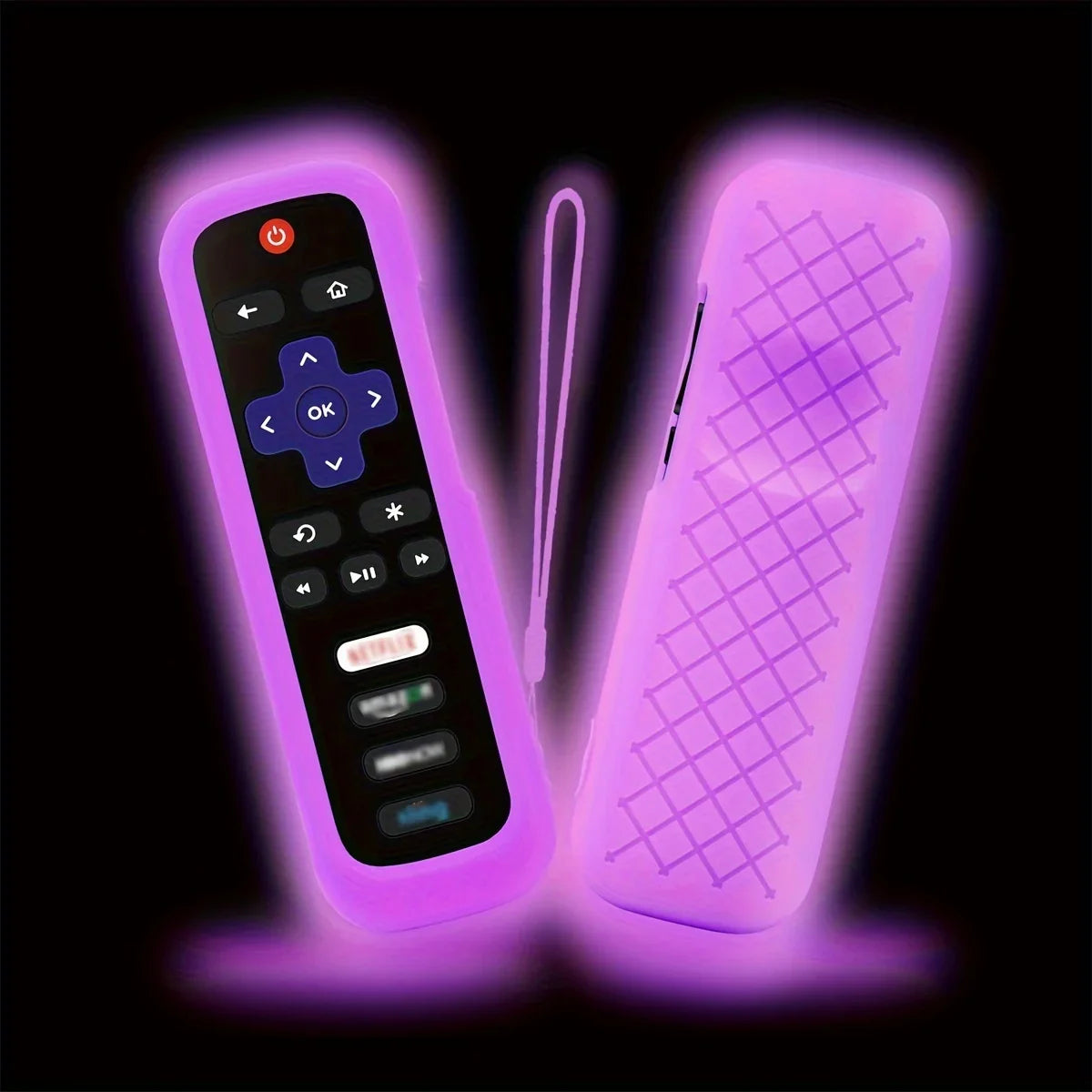 Luminous Silicone Remote Cover - Glow Protective Case with Rope for TCL Hisense Roku TV Remote Control
