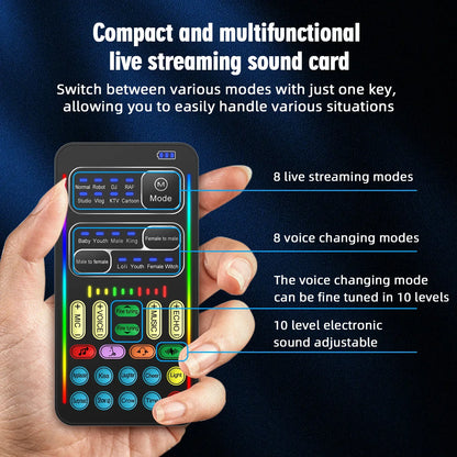I9 Mini Voice Changer Sound Card Kit - Audio Effects Machine with Headphones & Microphone for Phone Live Streaming