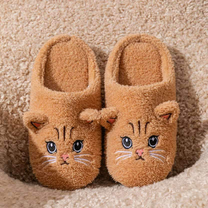 Cartoon Cat Plush Slippers - Cozy Winter Indoor House Shoes with Soft Non-Slip Warm Sole for Women