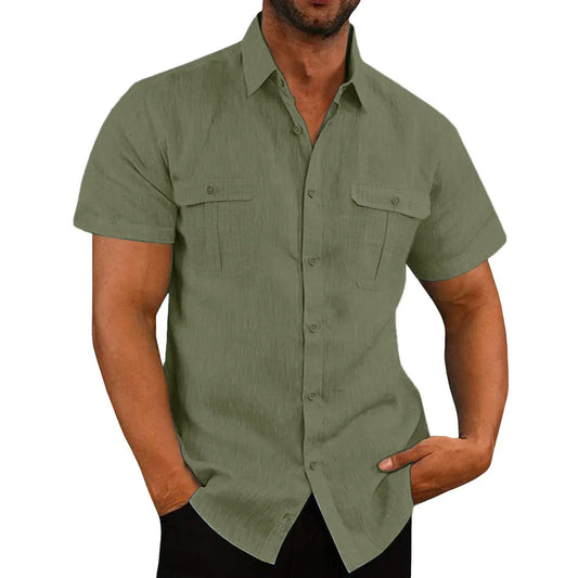 Men’s Linen Short Sleeve Shirt - Summer Casual Beach Shirt Solid Color Plus Size M-4XL
