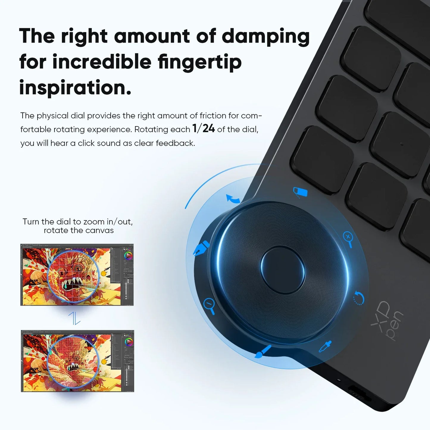XPPen ACK05 Portable Wireless Shortcut Remote with 10 Custom Keys & 1 Physical Dial - 1000mAh Battery, Bluetooth Connection Support