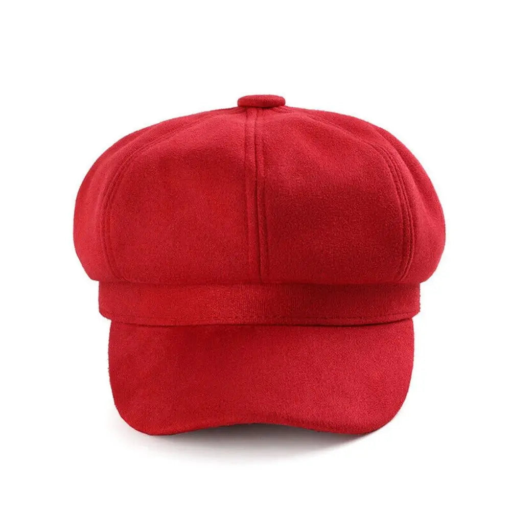 Casual Suede Fabric Hat — Solid Color Adjustable Baker Newsboy Beret Cap