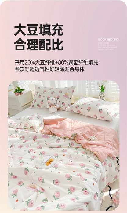 Washed Double Gauze Quilt – Lightweight Summer Comforter with Soya Fibre Filling, Soft & Breathable for Queen Size